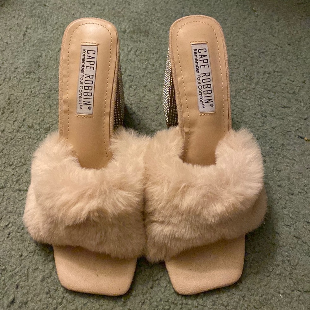 Cape Robbin Softy Fur High Heels in Nude
